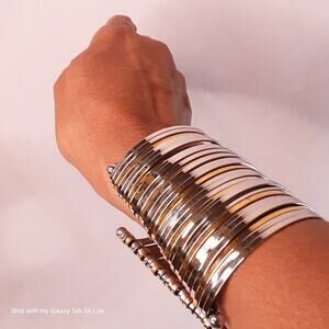 Ultra Chunky Stacked Cuff Bracelet Silver And Gold Tone Stainless Steel Metal